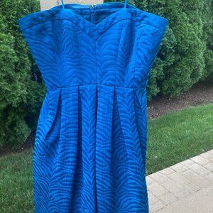 Rebecca Taylor Blue Strapless Zebra Print Fit & Flare Mini Dress, Size 4